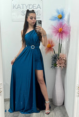 Rochie elegantă cu cristale turcoaz Cleopatra