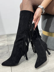 Cizme cu franjuri și toc subtire ANNA