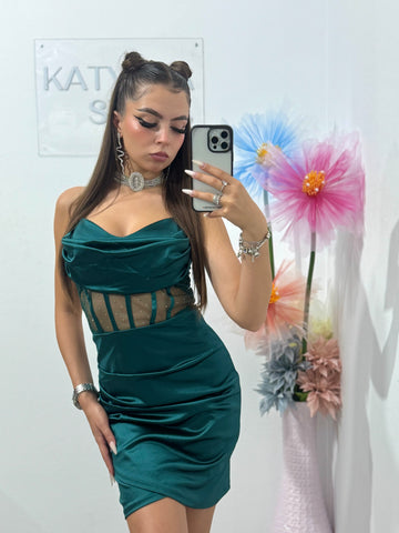 Rochie scurtă cu corset verde Annemary