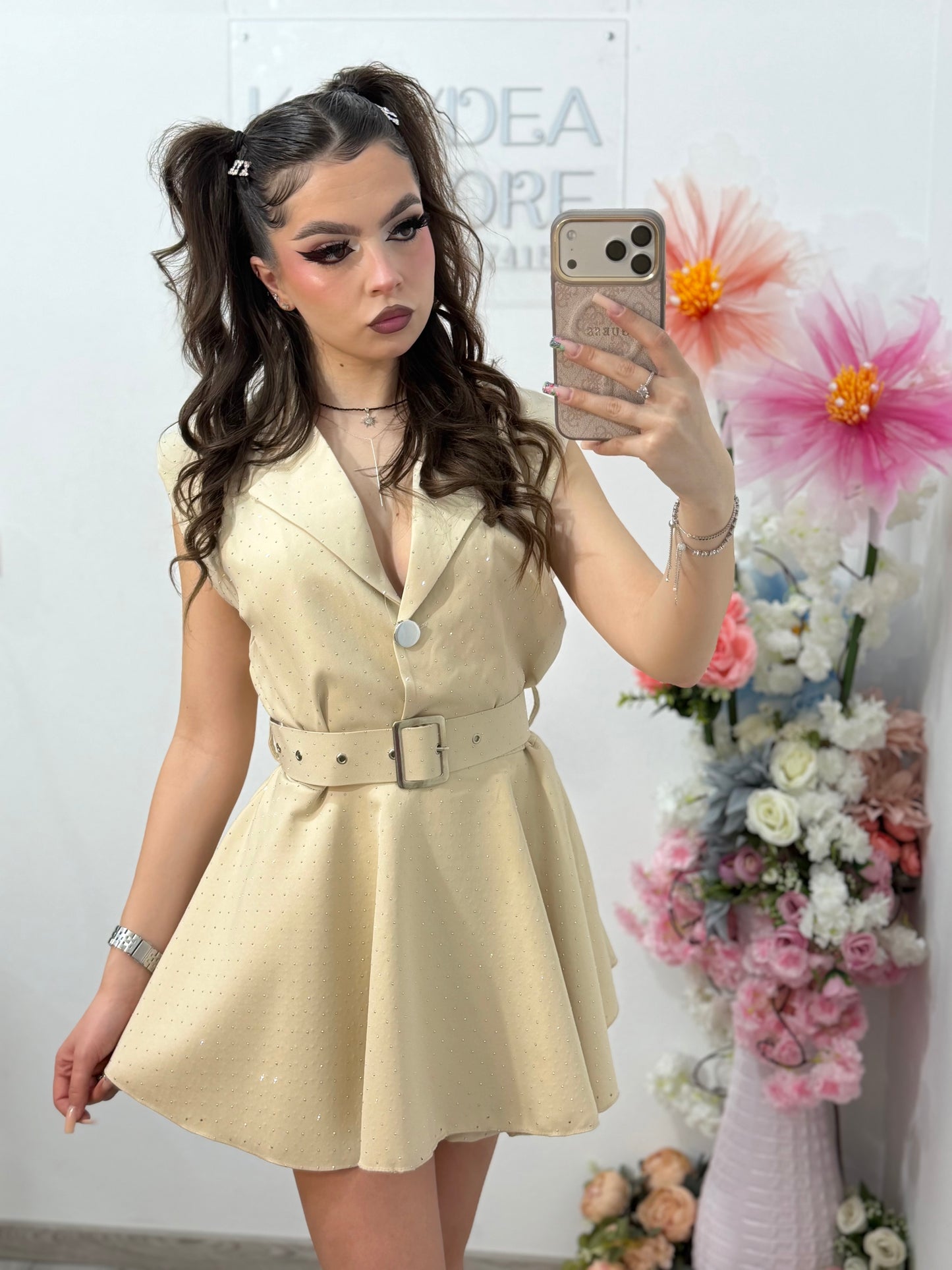 Salopetă elegantă cu cristale crem Elissa