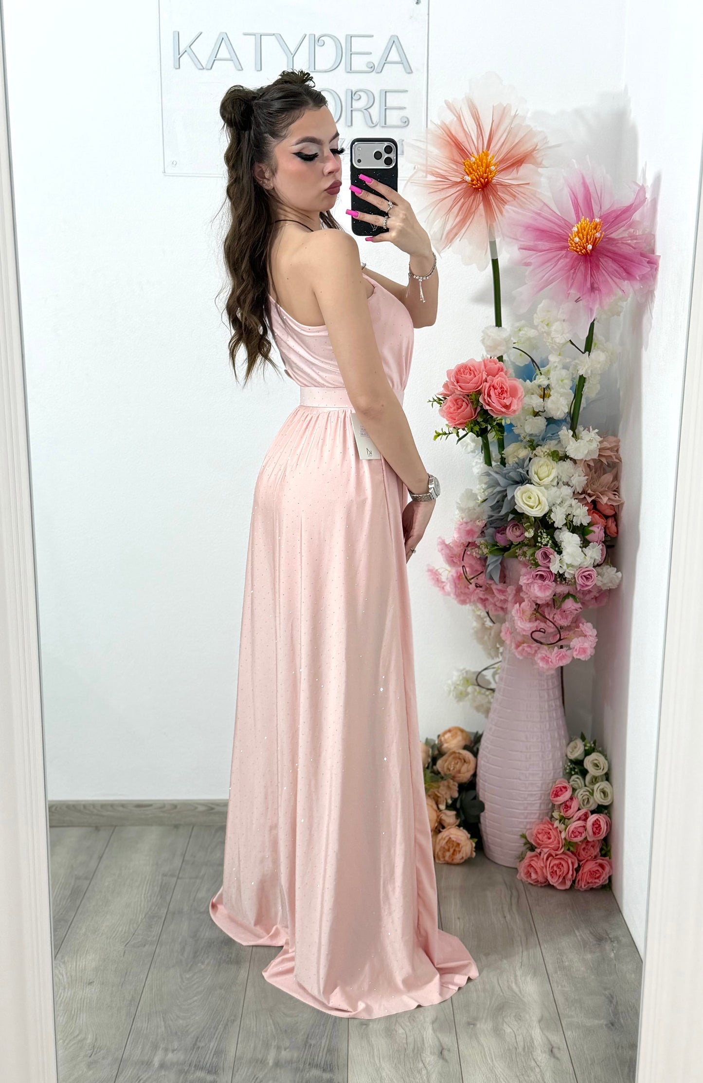 Rochie elegantă cu cristale roz pudră Cleopatra