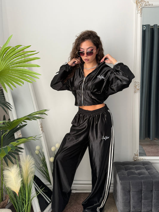 Compleu din satin din 2 piese negru