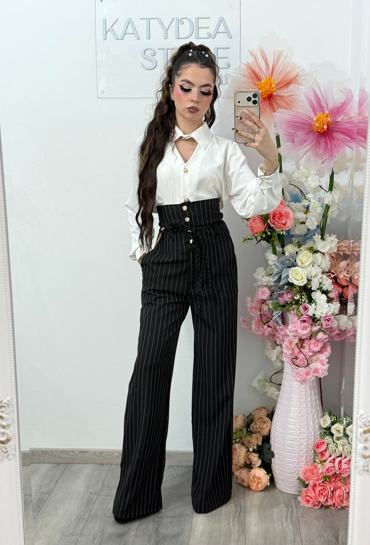 Cămașă elegantă cu cristale ștanțate MARIA