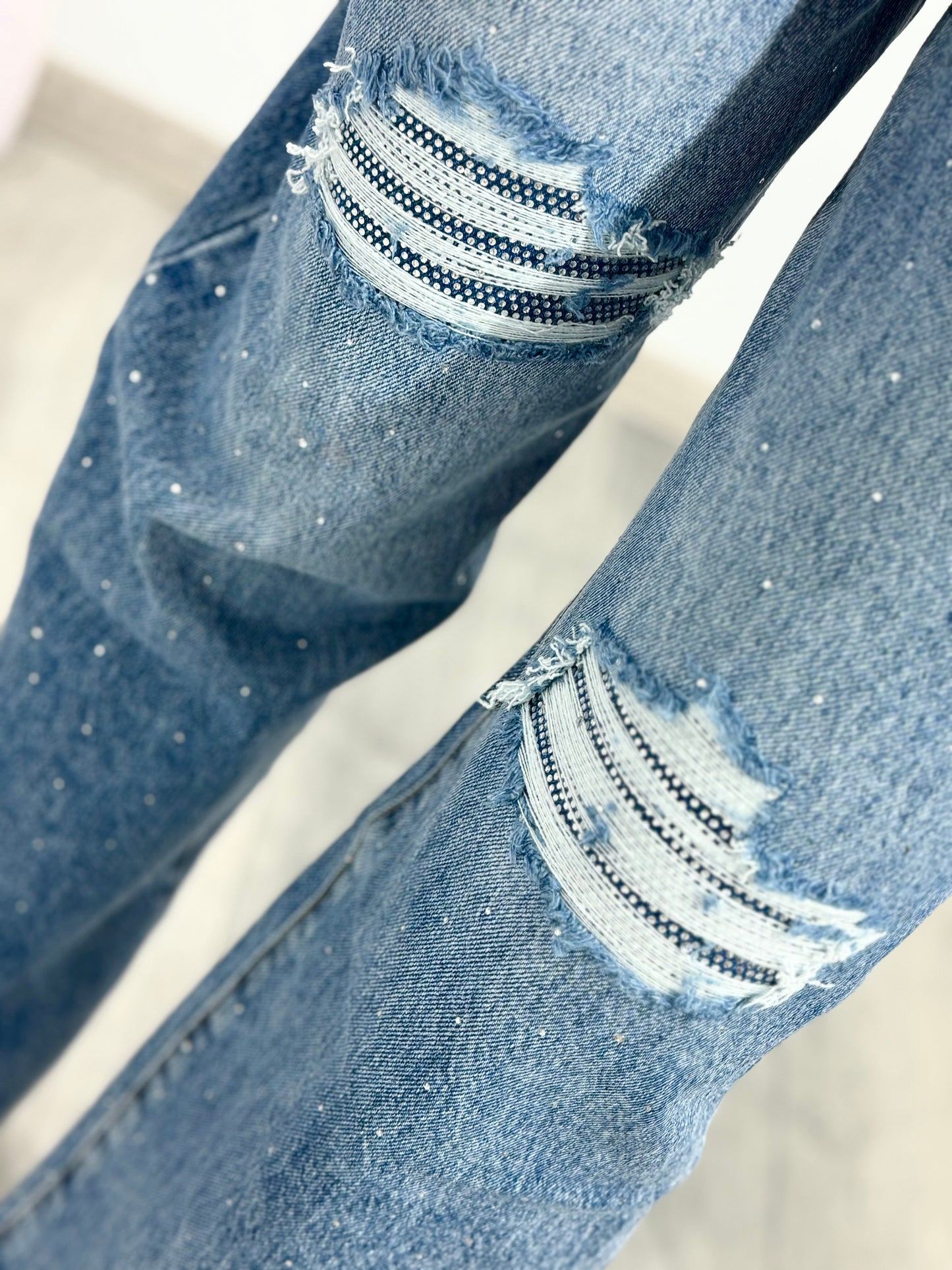 Jeans WideLeg cu cristale ștanțate ROSE