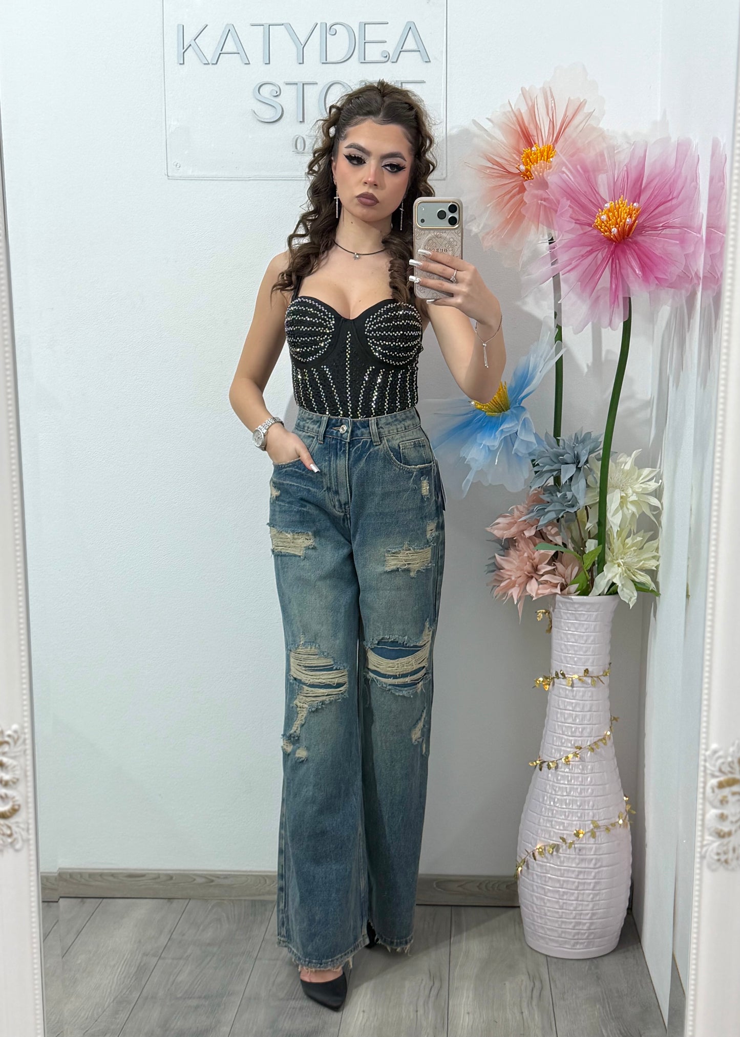 Jeans BAGGY FIT albaștri DELYA