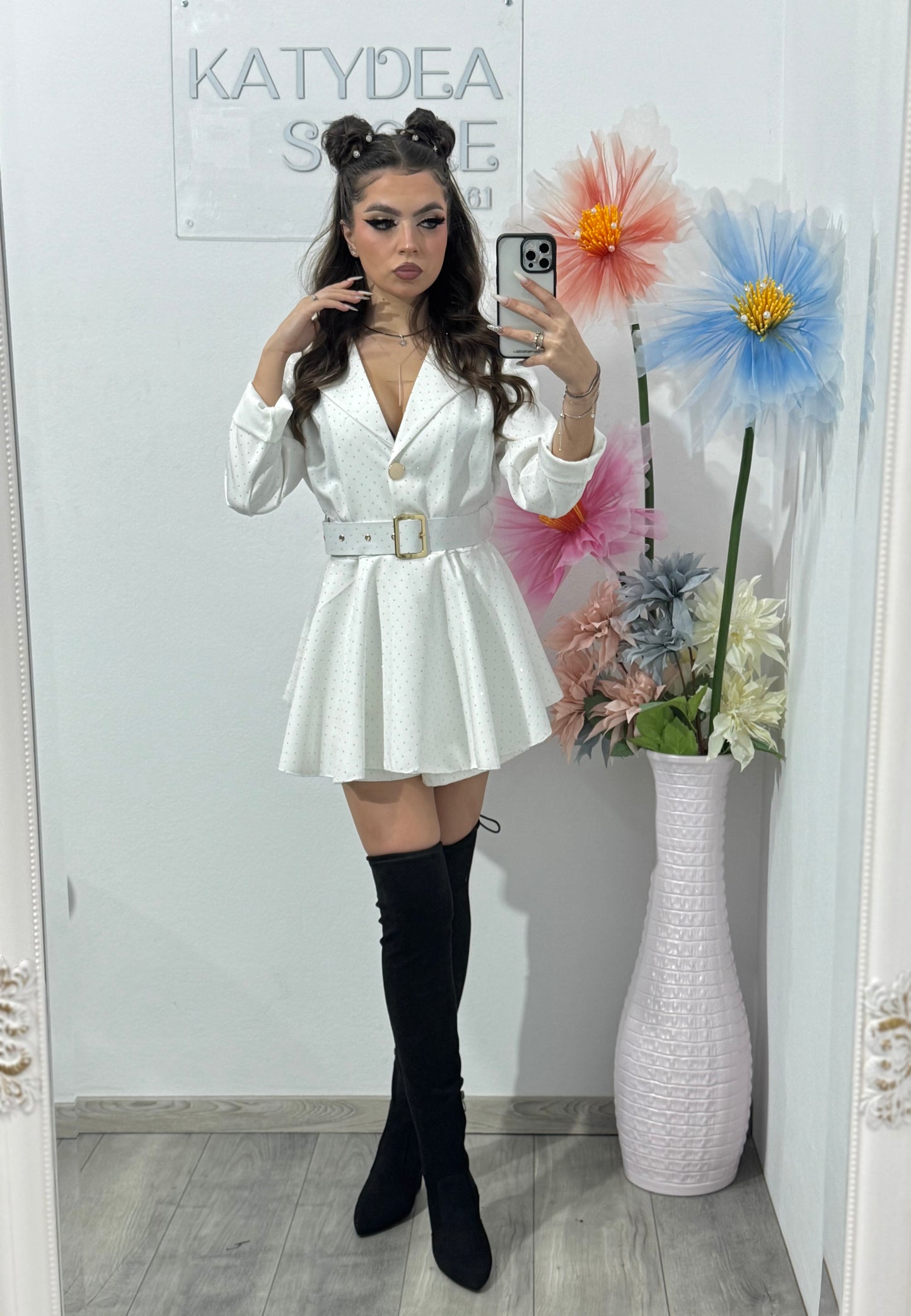 Salopetă albă cu cristale ștanțate MELANIA