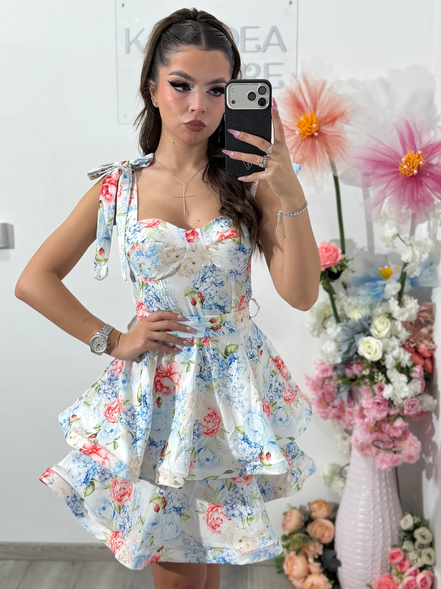 Rochie florală cu volane blue DEEA
