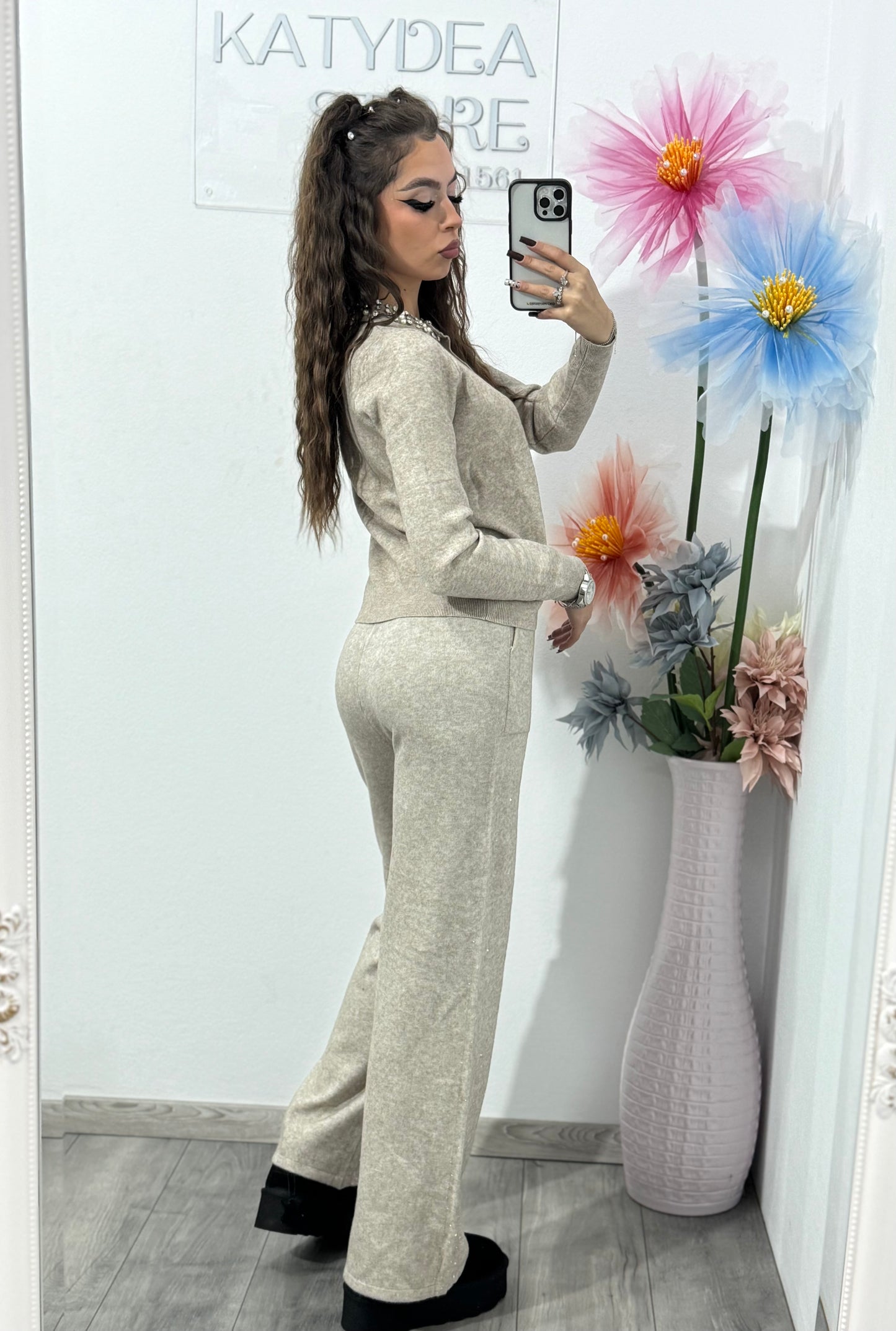 Compleu din tricot bej închis Annais