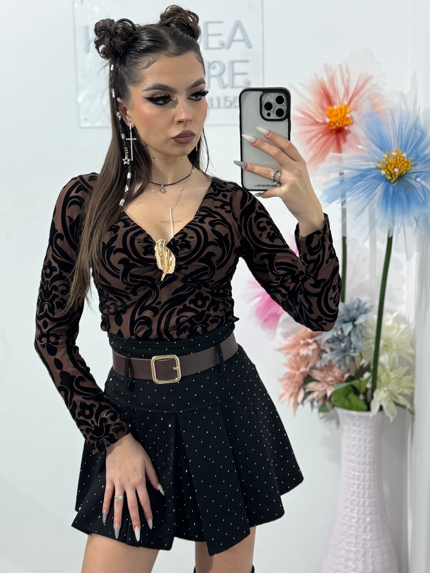 Bluză din mesa cu detaliu auriu ANELIS