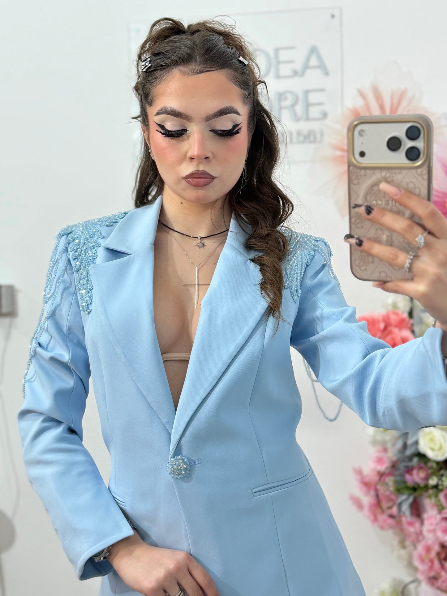 Compleu elegant cu detalii luxuriante albastru deschis MAYA