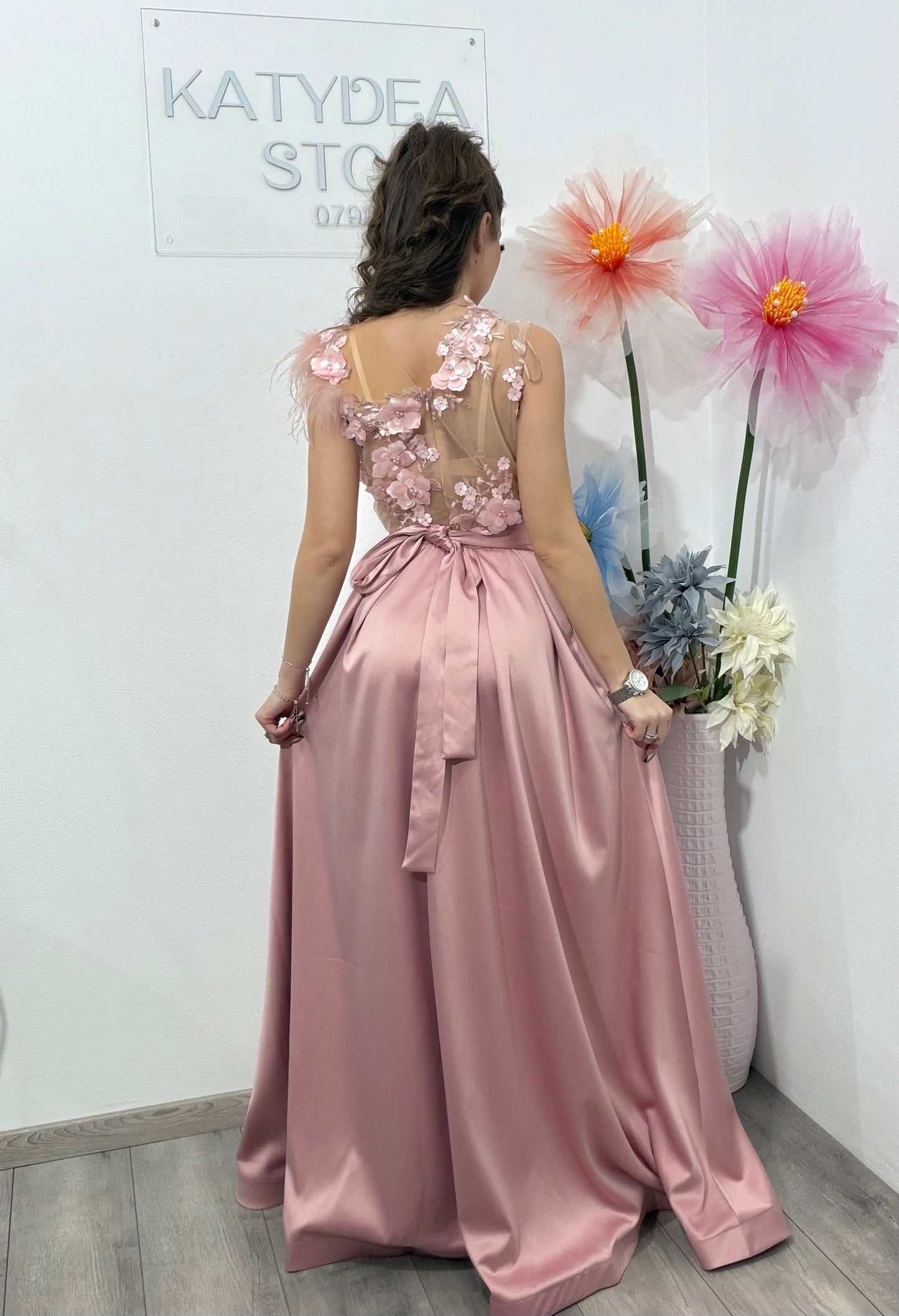 Rochie lunga din tafta roz Gabrielle
