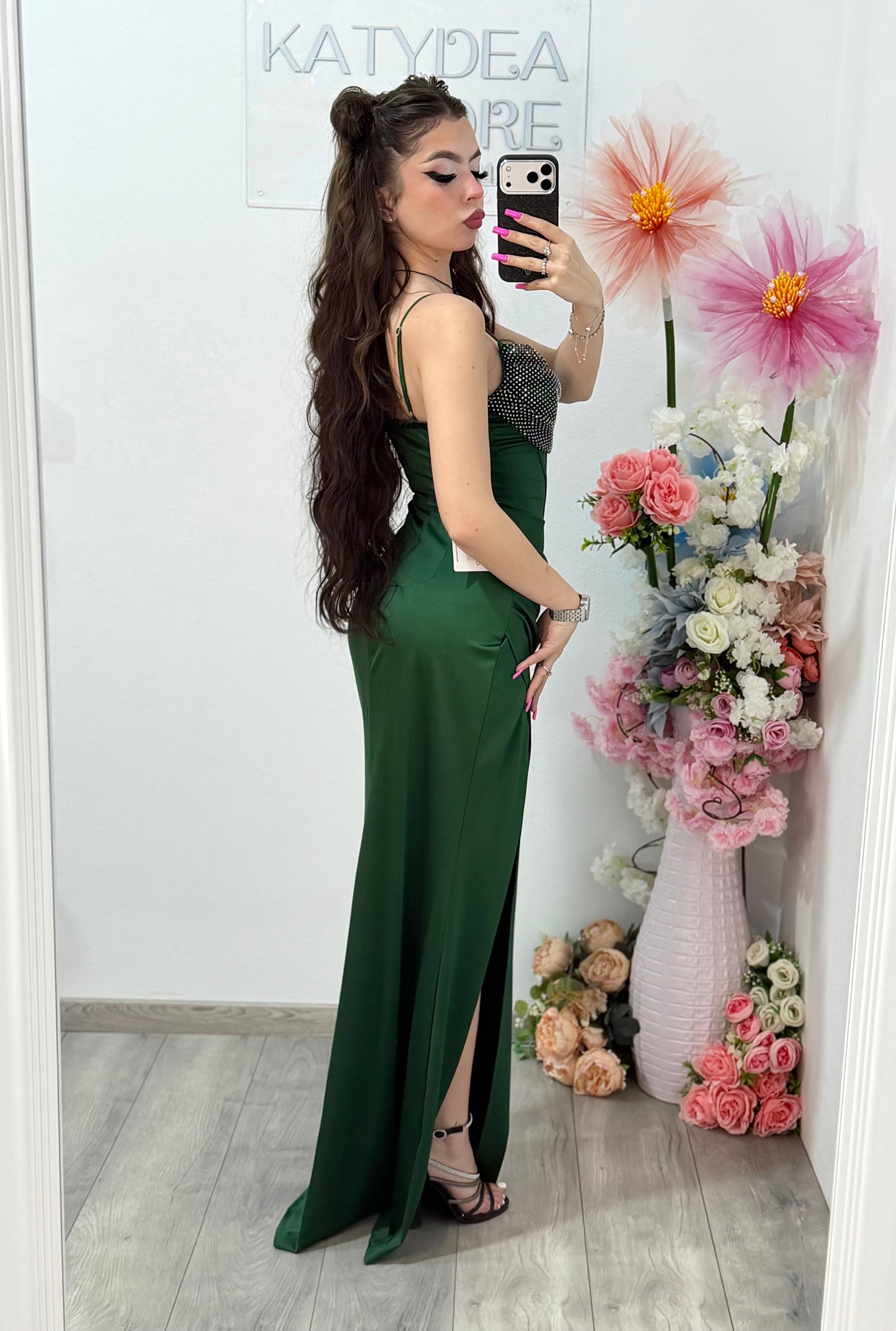 Rochie elegantă cu cristale verde  Katherine