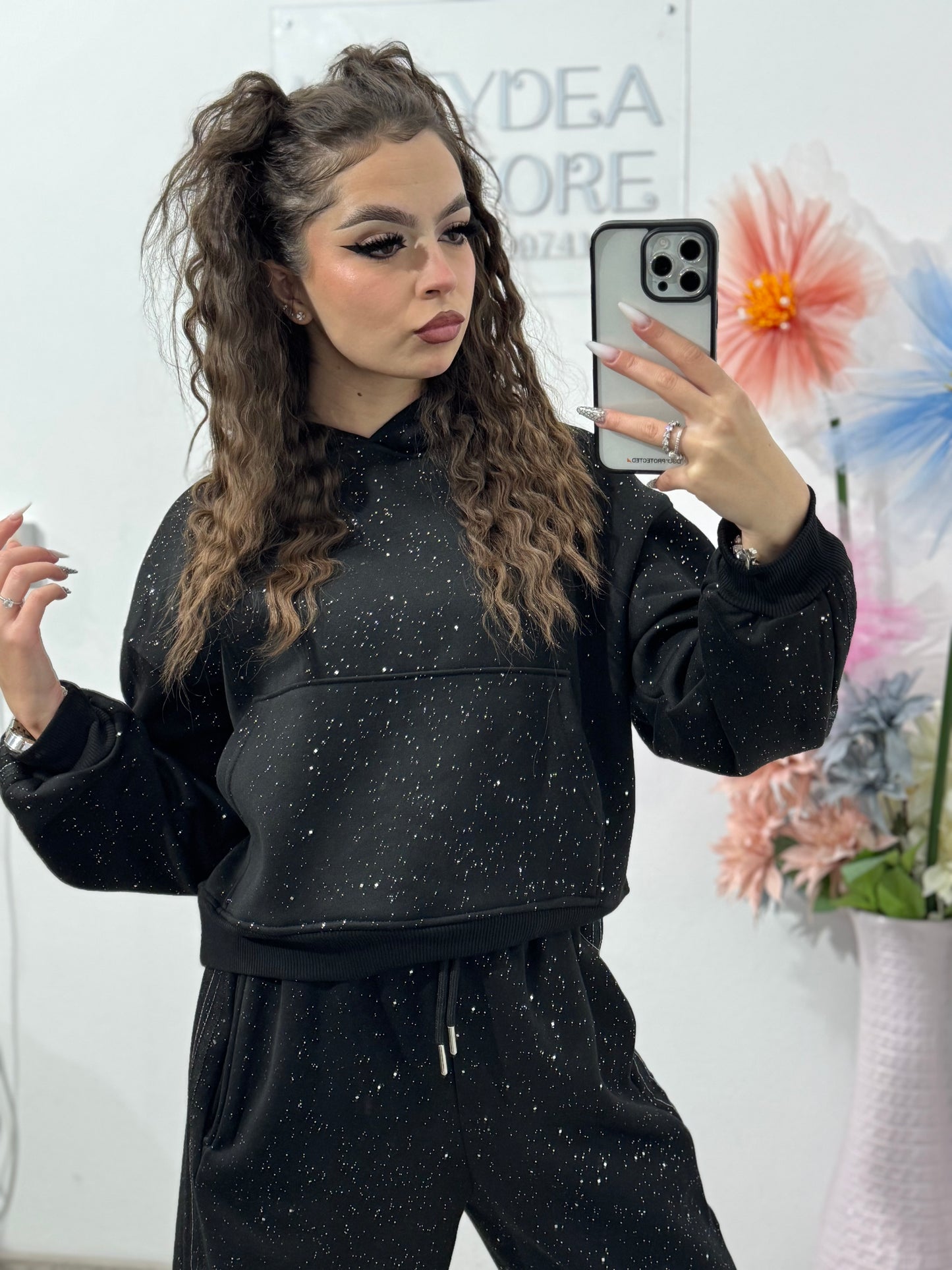 Compleu cu particule de sclipici negru GALAXY