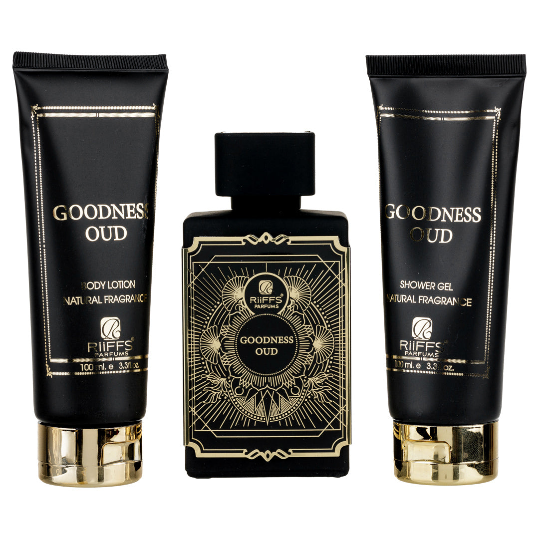 Set Cadou Goodness Oud Apa de Parfum 100ml + Gel De Dus 100ml + Lotiune de corp 100ml, Riiffs