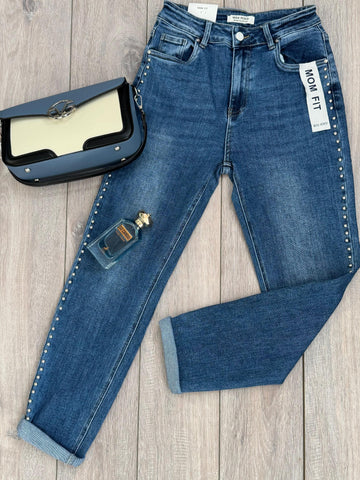 Blugi cu capse Mom Fit Kya