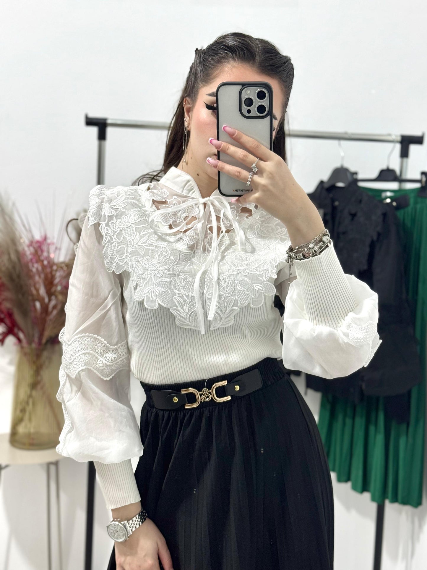 Bluza din tricot și dantela Deea