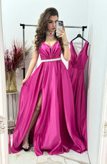 Rochie lunga fucsia din tafta Janice