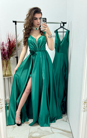 Rochie de seara ,lunga din tafta verde Janice