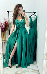 Rochie de seara ,lunga din tafta verde Janice