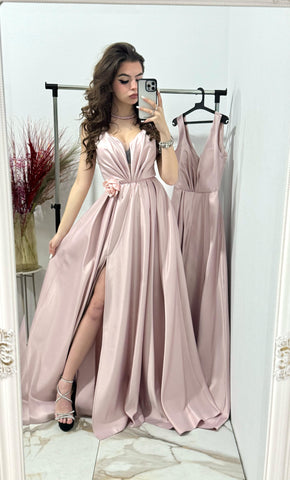 Rochie lunga din tafta roz Janice