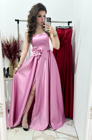 Rochie de seara,lunga din tafta roz plamaniu Victoria