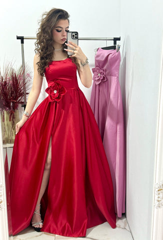 Rochie de seara ,lunga din tafta rosie Victoria