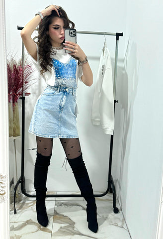 Fusta din denim cu cristale Felicia