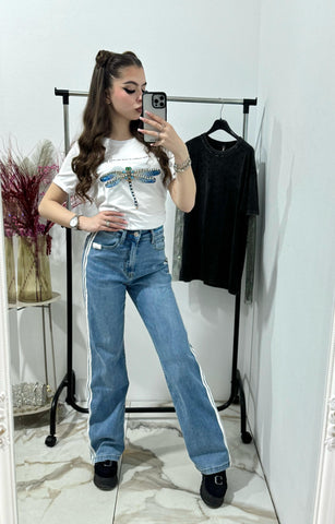 Blugi Wideleg cu dungi albe