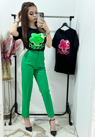 Pantalon verde cu talie inalta Caroline