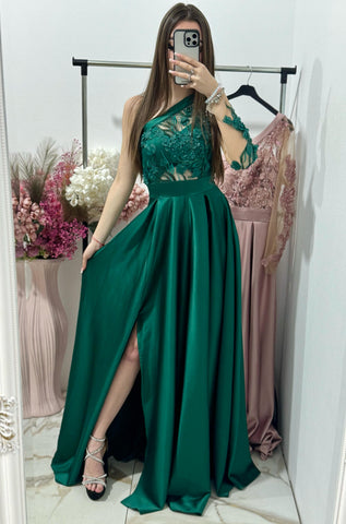 Rochie lunga din tafta verde Elegance