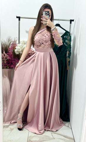 Rochie lunga eleganta din tafta roz Elegance
