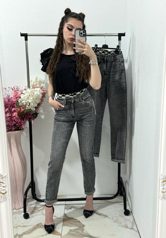 Blugi gri Momfit Anna