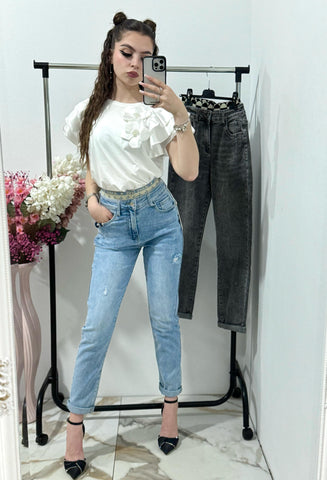 Blugi albaștri mom fit Anna