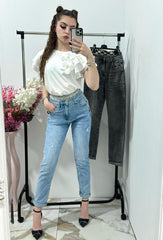 Blugi albaștri mom fit Anna