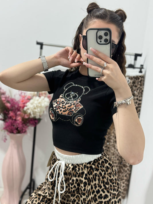 Tricou negru crop Teddy