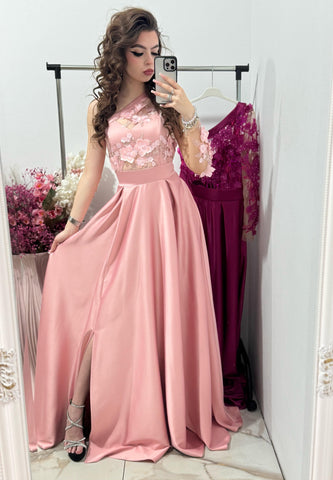 Rochie lunga din tafta piersica Elegance