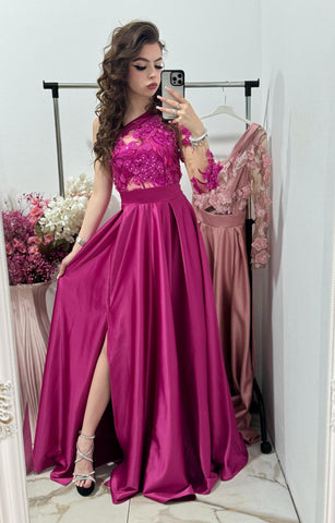 Rochie lunga din tafta fucsia Elegance