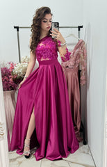 Rochie lunga din tafta fucsia Elegance