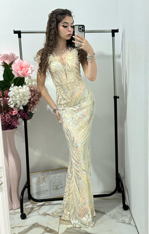 Rochie lunga din paiete gold Safira