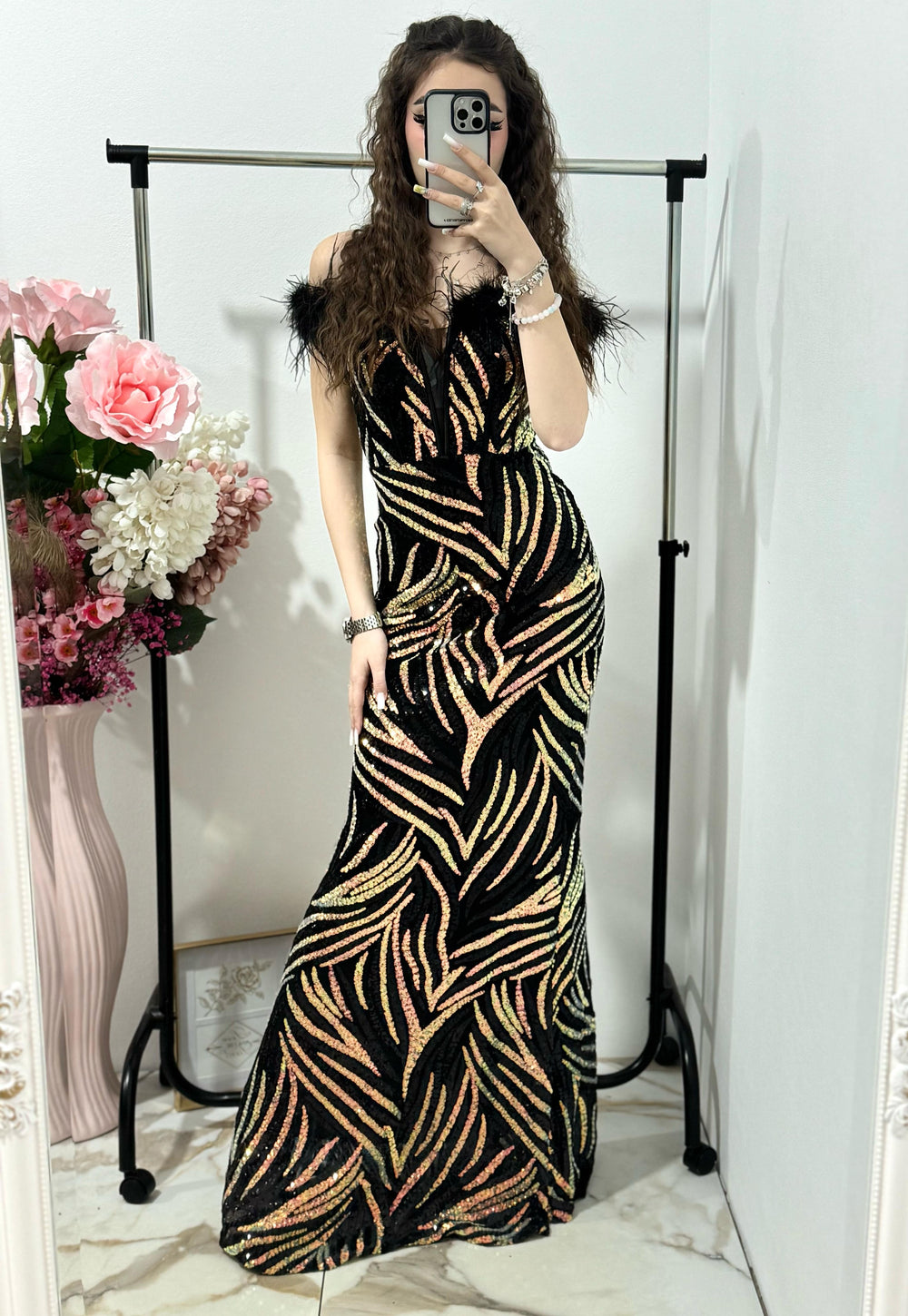 Rochie lunga eleganta din paiete neagra Arin