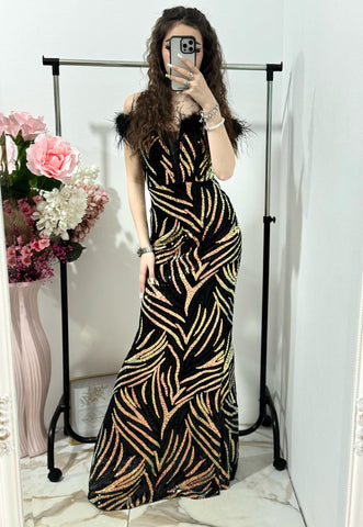 Rochie lunga eleganta din paiete neagra Arin