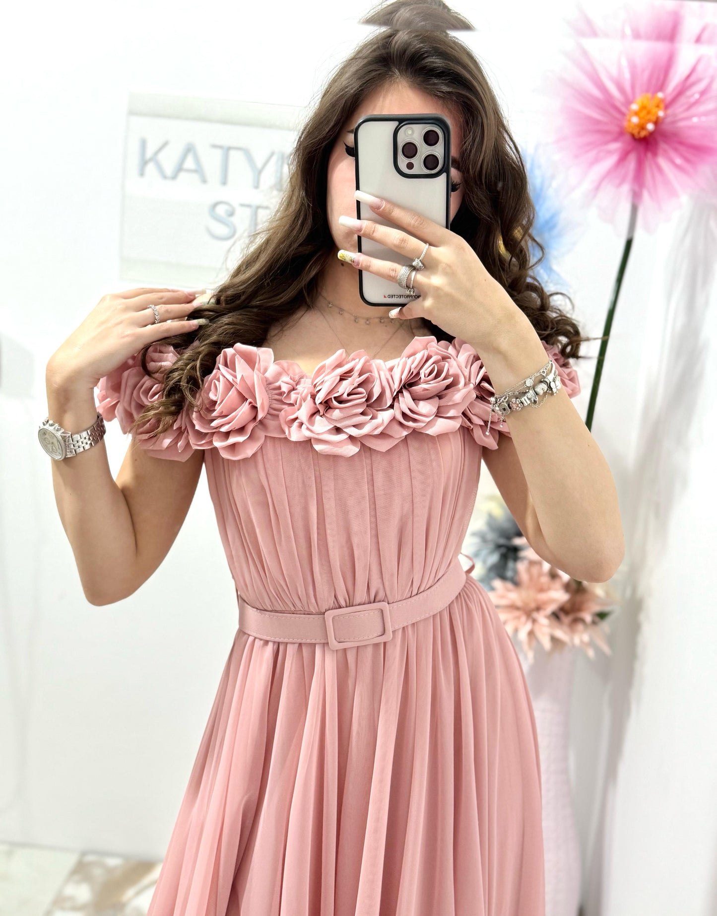 Rochie lunga roz-pudra Annais