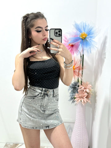 Fusta pantalon din denim gri