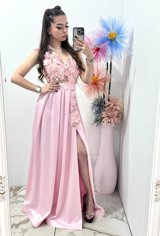 Rochie lunga din tafta roz Gabrielle