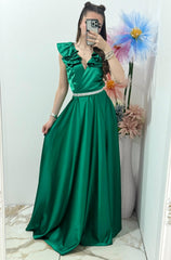 Rochie eleganta lunga asetat cu umeri accentuati Victoria