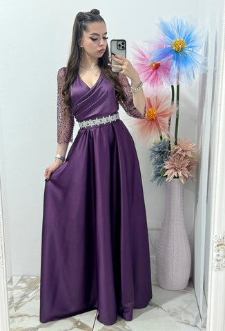 Rochie lunga Adria din tafta mov