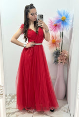 Rochie rosie din tull Amalia