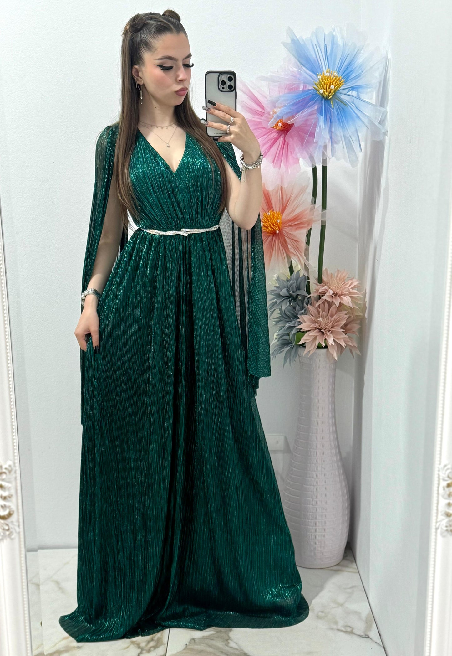 Rochie lunga ,eleganta verde smarald Coralia