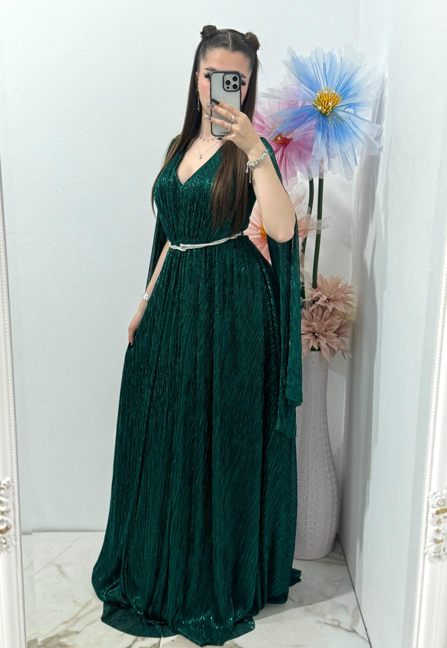 Rochie lunga ,eleganta verde smarald Coralia
