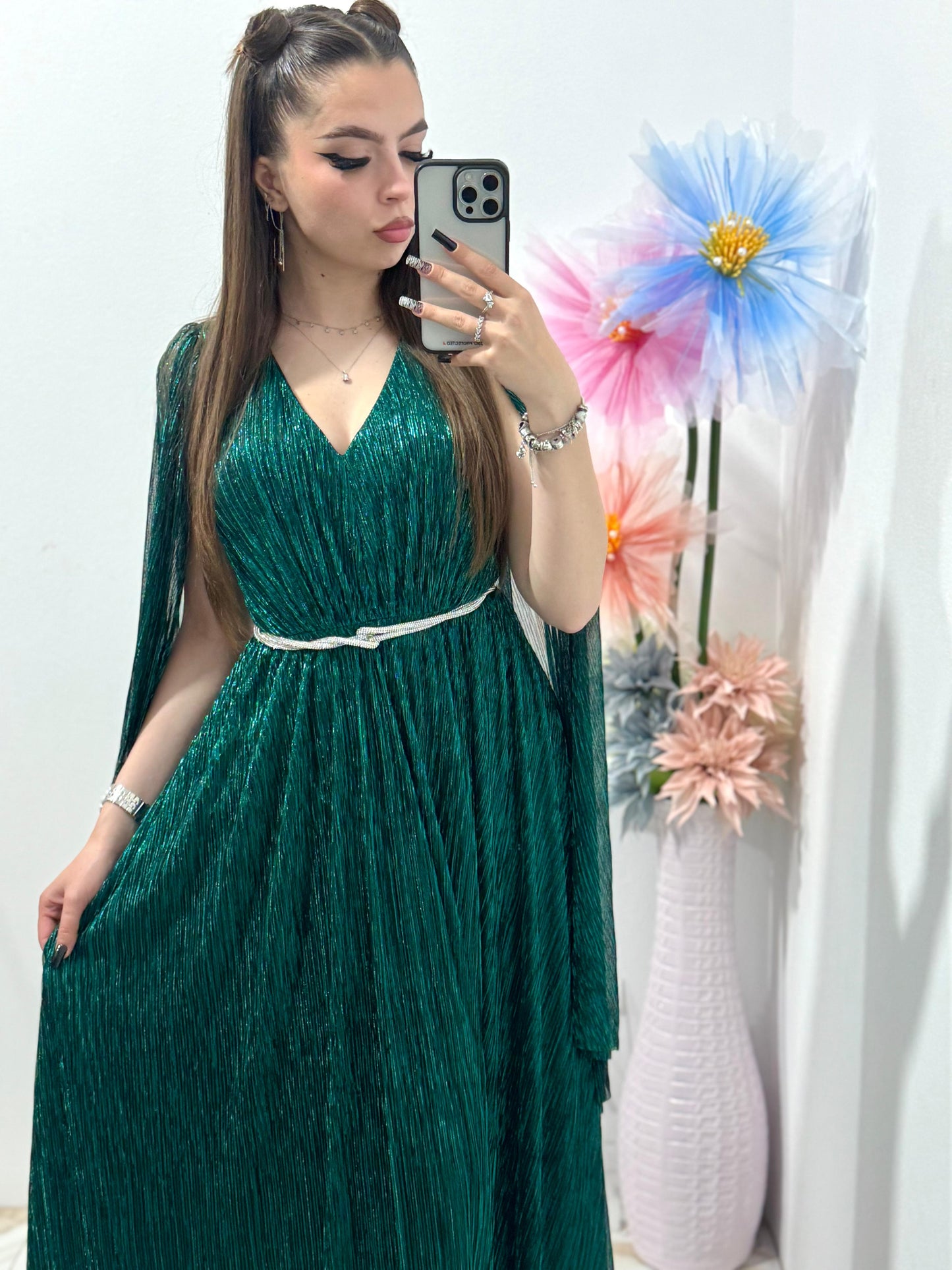 Rochie lunga ,eleganta verde smarald Coralia